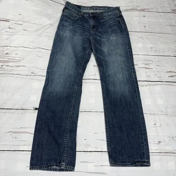 American Eagle Slim Straight Classic Denim Blue 32x34 Y2K Everyday - Picture 3 of 7